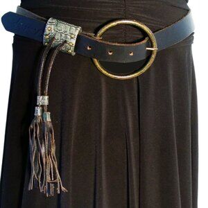 FIRETRAP Studded Leather O-Ring Belt with Tassel Women's S/30